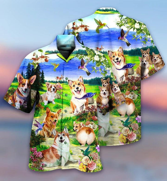 Corgi Aloha Hawaii Shirt - Corgi Dogs Love Blue Sky Hawaiian Shirt For Summer - Perfect Gift For Dog Lovers, Friend, Family - Amzanimalsgift