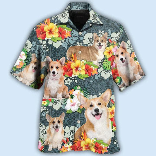 Corgi Aloha Hawaii Shirt - Corgi Tropical Floral Hawaiian Shirt For Summer - Perfect Gift For Dog Lovers, Friend, Family - Amzanimalsgift