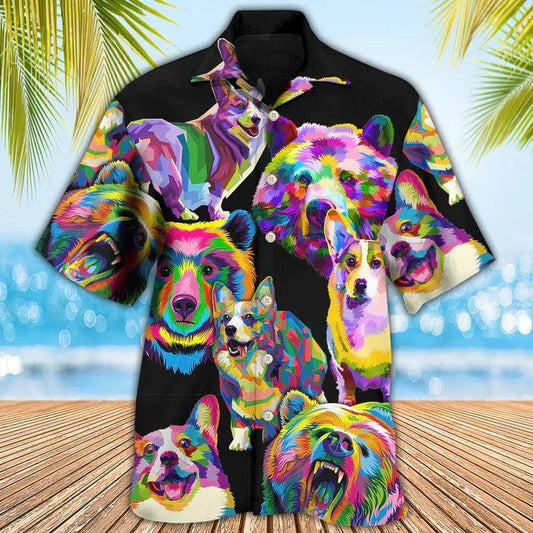 Corgi Aloha Hawaii Shirt - Dog Art I Like Dogs And Bears Hawaiian Shirt For Summer - Perfect Gift For Dog Lovers, Friend, Family - Amzanimalsgift