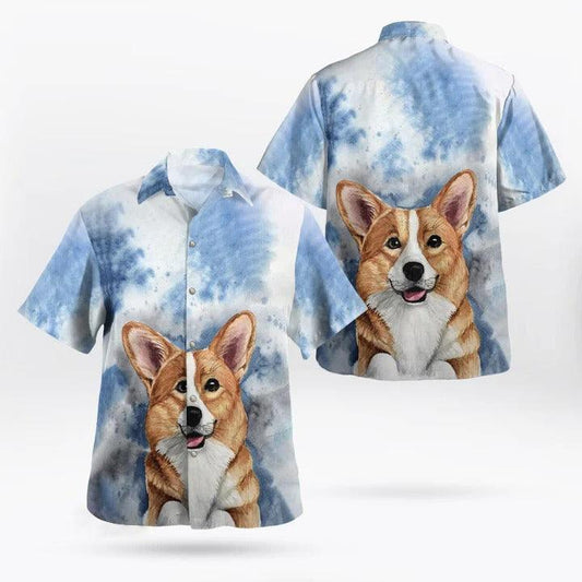 Corgi Aloha Hawaiian Shirt - Dog Blue Color Pattern Hawaiian Shirt - Perfect Gift For Dog Lovers Friend, Family - Amzanimalsgift