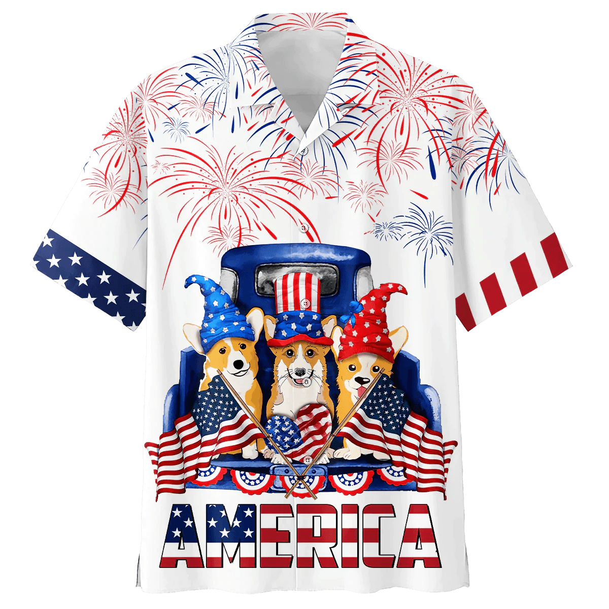 Corgi Aloha Hawaiian Shirts For Summer, Funny Dog America Independence Day USA Flag Aloha Hawaiian Shirt For Men Women, 4th Of July Gift For Dog Lover - Amzanimalsgift