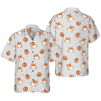 Corgi Butt And Peach Seamless Hawaiian Shirt, Corgi Aloha Shirt For Men And Women - Perfect Gift For Corgi Lovers, Husband, Boyfriend, Friend, Family - Amzanimalsgift