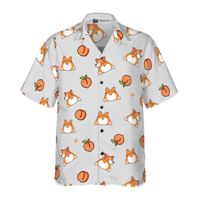 Corgi Butt And Peach Seamless Hawaiian Shirt, Corgi Aloha Shirt For Men And Women - Perfect Gift For Corgi Lovers, Husband, Boyfriend, Friend, Family - Amzanimalsgift