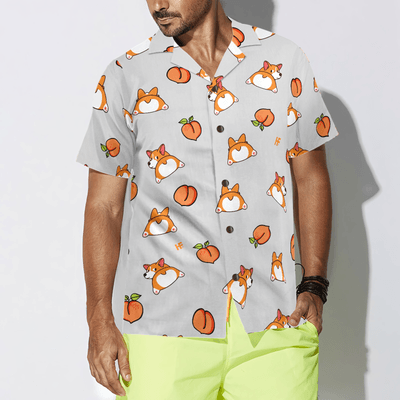 Corgi Butt And Peach Seamless Hawaiian Shirt, Corgi Aloha Shirt For Men And Women - Perfect Gift For Corgi Lovers, Husband, Boyfriend, Friend, Family - Amzanimalsgift