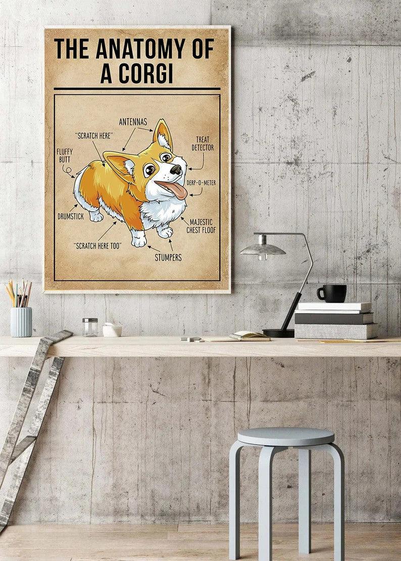 Corgi Dog Portrait Canvas - The Anatomy Of A Corgi Portrait Canvas- Gift For Dog Lovers, Dog Owner, Friends, Family - Amzanimalsgift