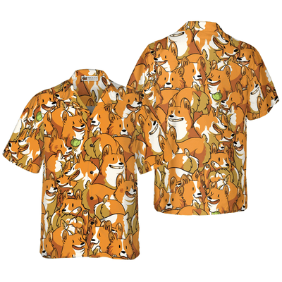 Corgi Hawaiian Shirt, Corgi Friends Aloha Shirt For Men - Perfect Gift For Corgi Lovers, Husband, Boyfriend, Friend, Family - Amzanimalsgift