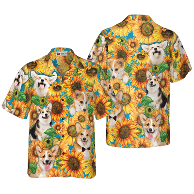 Corgi Hawaiian Shirt, Corgi Lovers With Sunflower Aloha Shirt For Men - Perfect Gift For Corgi Lovers, Husband, Boyfriend, Friend, Family - Amzanimalsgift