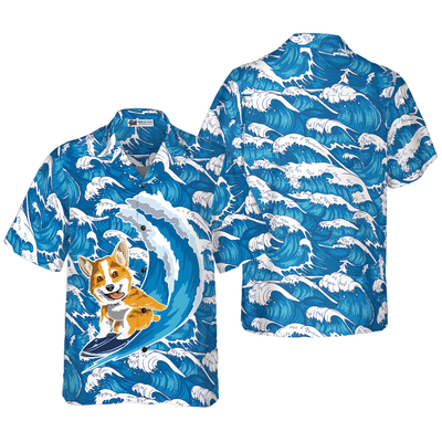 Corgi Hawaiian Shirt, Corgi Surfing Dog Aloha Shirt For Men - Perfect Gift For Corgi Lovers, Husband, Boyfriend, Friend, Family - Amzanimalsgift