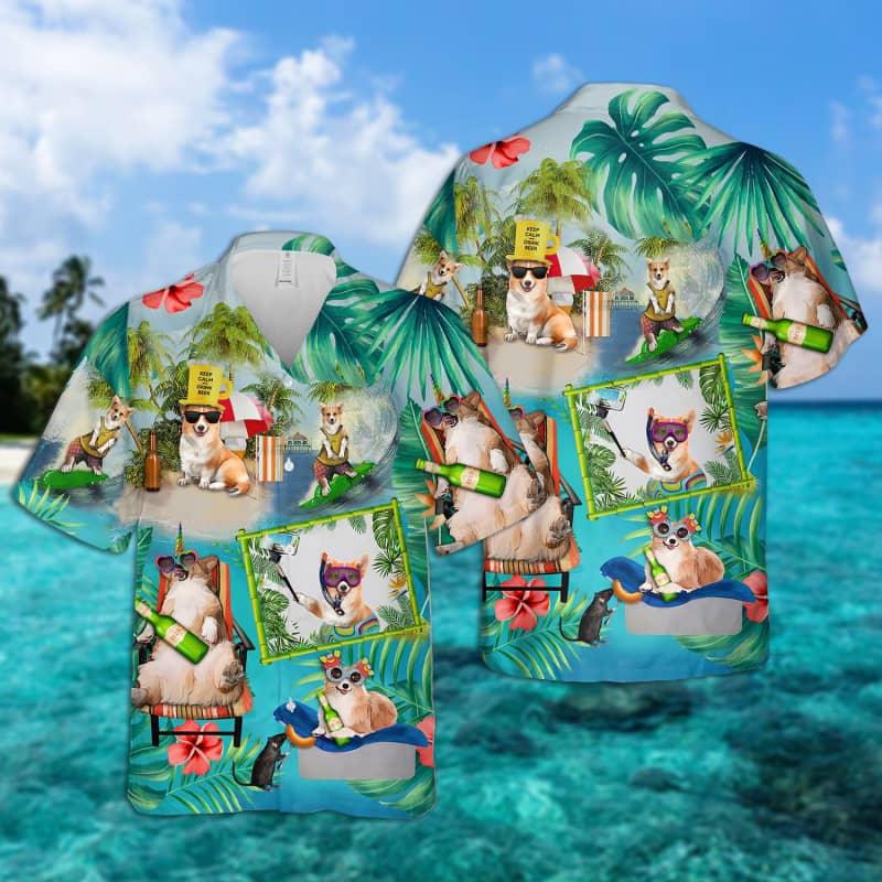 Corgi Hawaiian Shirt, Corgi Surfing Hawaiian Shirt, Tropical Summer Aloha Shirt For Men - Perfect Gift For Corgi Lovers, Friend, Family - Amzanimalsgift