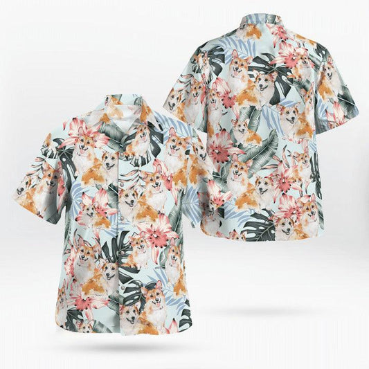 Corgi Hawaiian Shirt, Corgi Tropical Pattern Hawaiian Shirt, Funny Corgi Dog Aloha Shirt - Perfect Gift For Men, Women, Dog Lover, Friend, Family - Amzanimalsgift