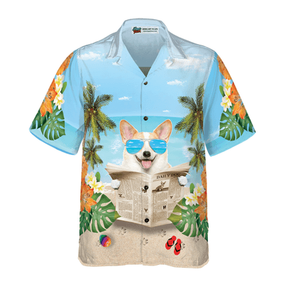 Corgi Hawaiian Shirt, Corgi Wear Sunglasses Aloha Shirt For Men - Perfect Gift For Corgi Lovers, Husband, Boyfriend, Friend, Family - Amzanimalsgift