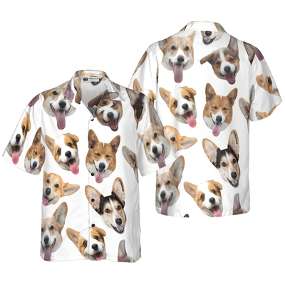Corgi Hawaiian Shirt, Cute Corgis' Smiling Faces Corgi Aloha Shirt For Men - Perfect Gift For Corgi Lovers, Husband, Boyfriend, Friend, Family - Amzanimalsgift