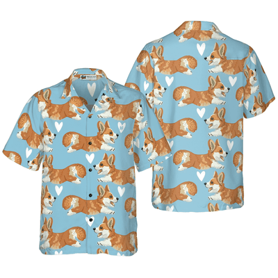 Corgi Hawaiian Shirt, Flying Corgi Blue Aloha Shirt For Men - Perfect Gift For Corgi Lovers, Husband, Boyfriend, Friend, Family - Amzanimalsgift