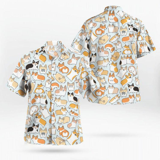 Corgi Hawaiian Shirt, Funny Corgi Hawaiian Shirt, Cute Corgi Dog Summer Aloha Shirt- Perfect Gift For Men, Women, Dog Lover, Friend, Family - Amzanimalsgift