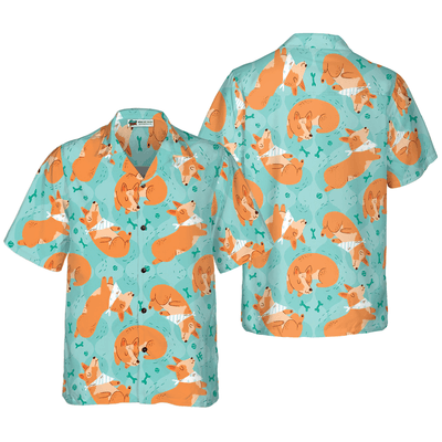 Corgi Hawaiian Shirt, Sleeping Corgi, Dream Bones Aloha Shirt For Men - Perfect Gift For Corgi Lovers, Husband, Boyfriend, Friend, Family - Amzanimalsgift
