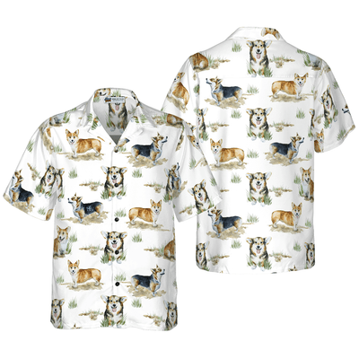 Corgi Hawaiian Shirt, Smiling Corgi Aloha Shirt For Men - Perfect Gift For Corgi Lovers, Husband, Boyfriend, Friend, Family - Amzanimalsgift
