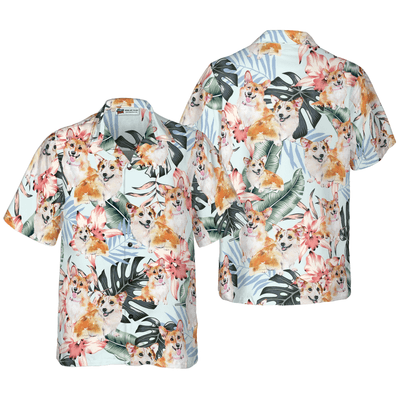 Corgi Hawaiian Shirt, Tropical Summer Flower Corgi Shirt For Men - Perfect Gift For Corgi Lovers, Husband, Boyfriend, Friend, Family - Amzanimalsgift