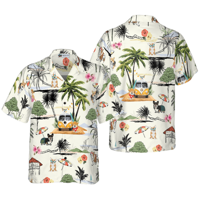 Corgi Hawaiian Shirt, Tropical Summer, Hawaiian Beach Aloha Shirt For Men - Perfect Gift For Corgi Lovers, Husband, Boyfriend, Friend, Family - Amzanimalsgift