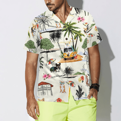 Corgi Hawaiian Shirt, Tropical Summer, Hawaiian Beach Aloha Shirt For Men - Perfect Gift For Corgi Lovers, Husband, Boyfriend, Friend, Family - Amzanimalsgift