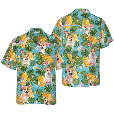 Corgi Hawaiian Shirt, Tropical Summer Pineapple Corgi Aloha Shirt For Men - Perfect Gift For Corgi Lovers, Husband, Boyfriend, Friend, Family - Amzanimalsgift
