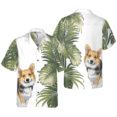 Corgi Monstera Leaves Hawaiian Shirt, Tropical Summer Corgi Aloha Shirt For Men - Perfect Gift For Corgi Lovers, Husband, Boyfriend, Friend, Family - Amzanimalsgift