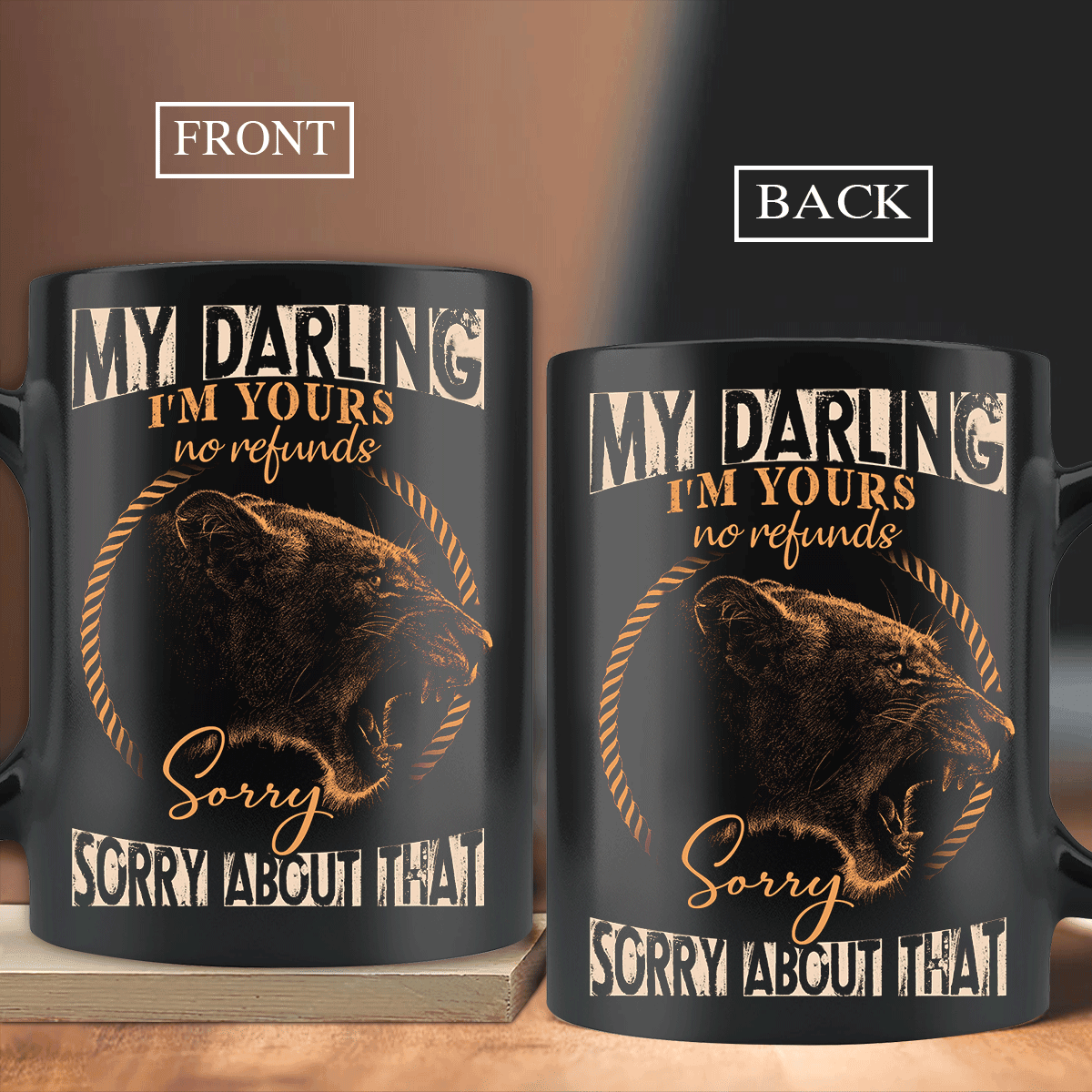 Couple Black Mug, Valentine's Day Gift For Husband, Wife, Partner, Couple, Gift For Her - Lioness Drawing Coffee Mug, I'm Yours No Refund Mug - Amzanimalsgift