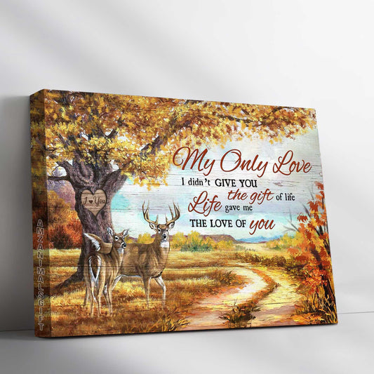 Couple Landscape Canvas - Autumn forest, Deer painting Premium Wrapped Canvas - Gift For Couple, Spouse, Lover - Life gave me the love of you - Amzanimalsgift