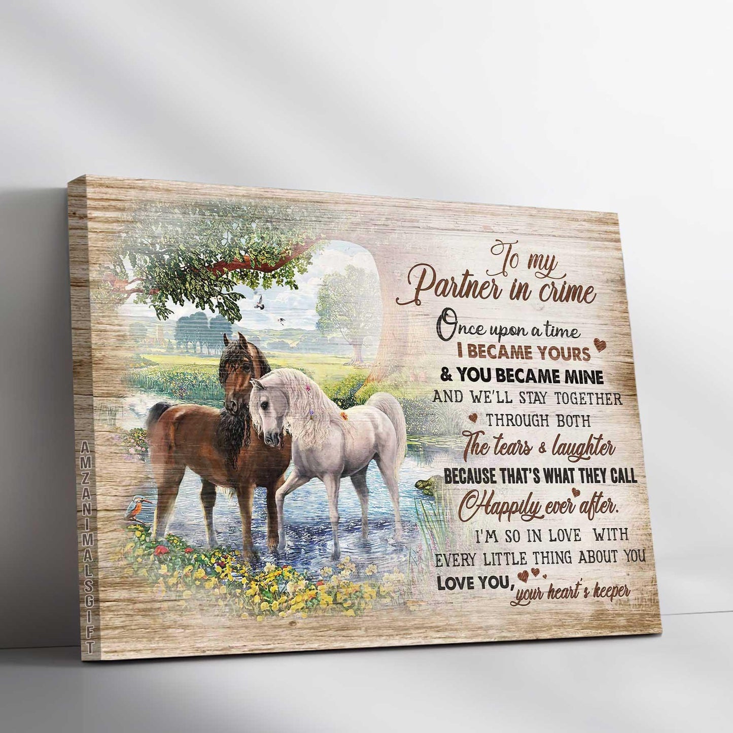 Couple Landscape Canvas- Horse couple, To my partner in crime Premium Wrapped Canvas- Gift for couple, lover - Landscape Canvas Prints, Wall Art - Amzanimalsgift