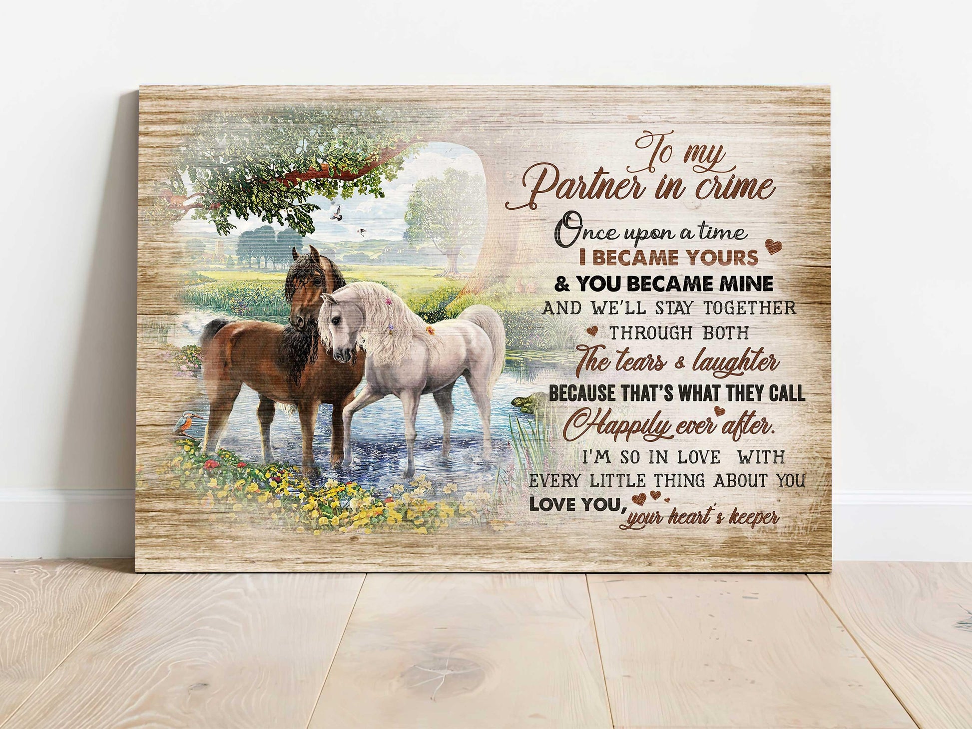 Couple Landscape Canvas- Horse couple, To my partner in crime Premium Wrapped Canvas- Gift for couple, lover - Landscape Canvas Prints, Wall Art - Amzanimalsgift