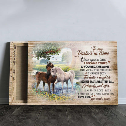 Couple Landscape Canvas- Horse couple, To my partner in crime Premium Wrapped Canvas- Gift for couple, lover - Landscape Canvas Prints, Wall Art - Amzanimalsgift