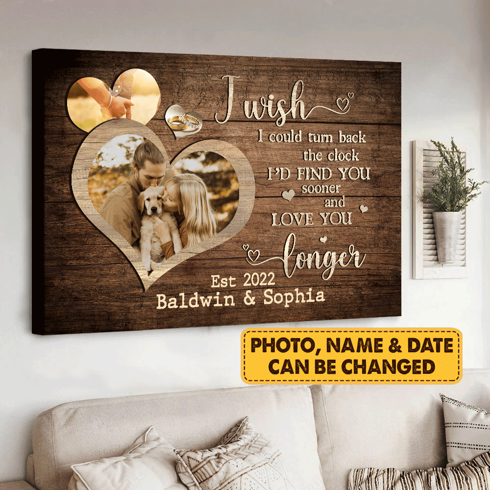 Couple Landscape Canvas - Personalized Couple Canvas - Custom Gift For Couple - Heart shape wooden background, I'd find you sooner and love you longer - Amzanimalsgift