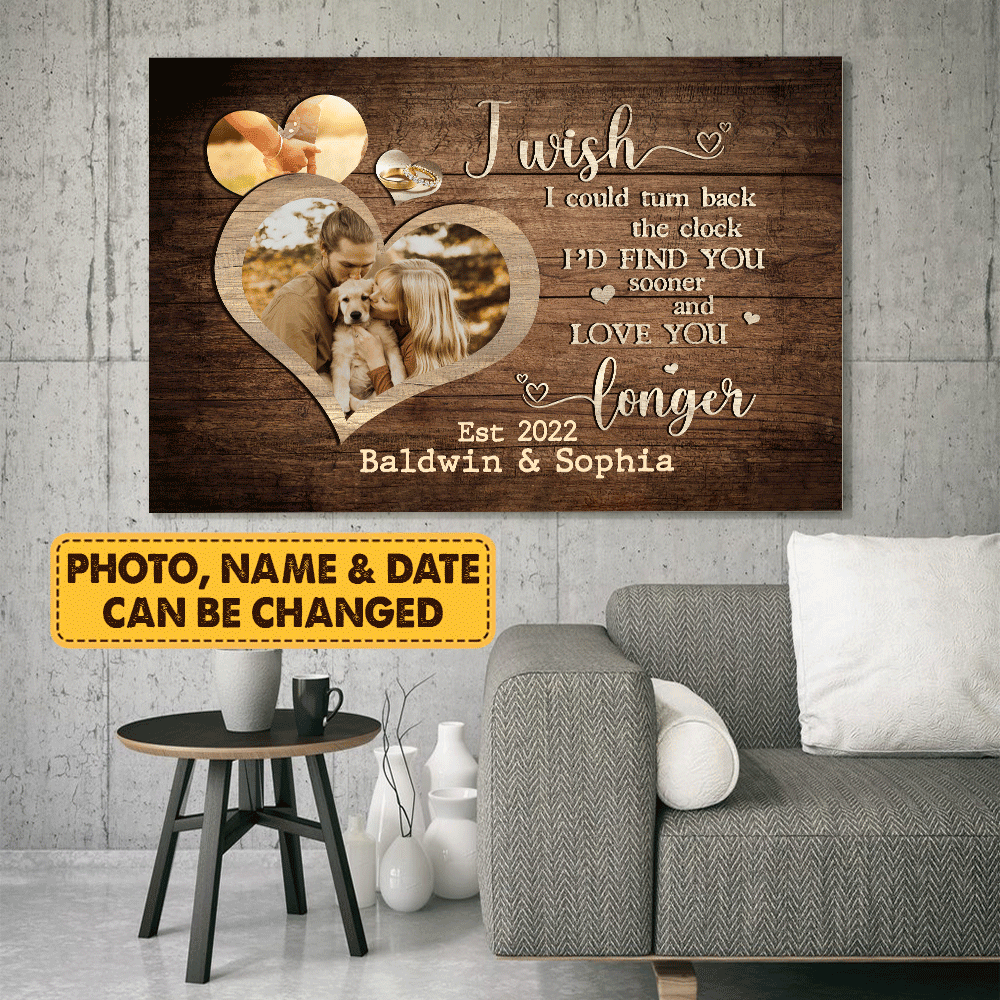 Couple Landscape Canvas - Personalized Couple Canvas - Custom Gift For Couple - Heart shape wooden background, I'd find you sooner and love you longer - Amzanimalsgift