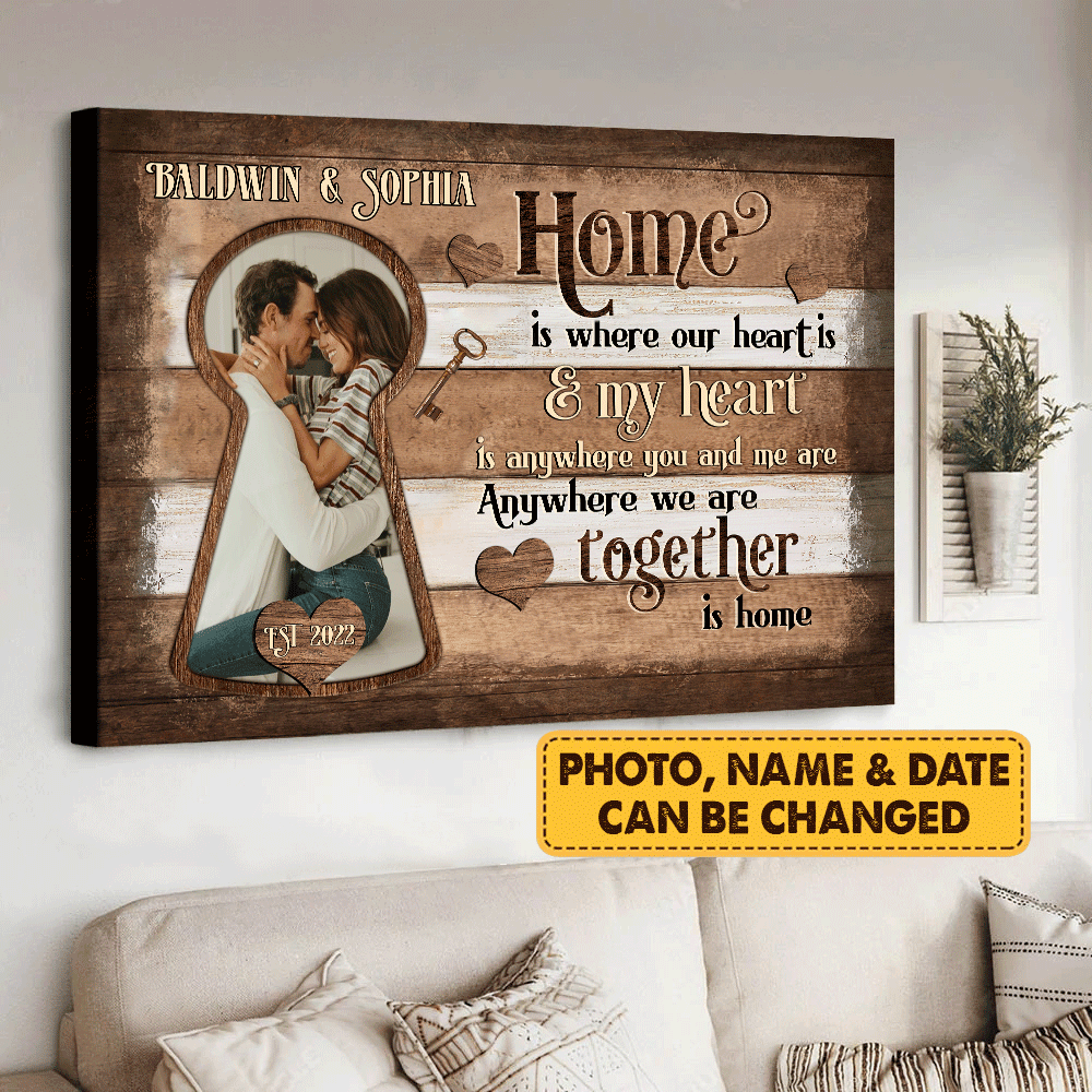 Couple Landscape Canvas - Personalized Custom Landscape Canvas - Home is where our heart is - Custom Gift for Couple, Lovers, Family - Amzanimalsgift