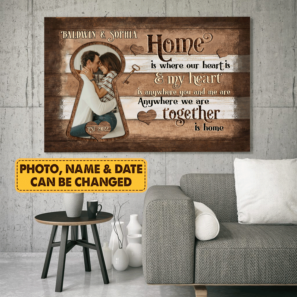 Couple Landscape Canvas - Personalized Custom Landscape Canvas - Home is where our heart is - Custom Gift for Couple, Lovers, Family - Amzanimalsgift