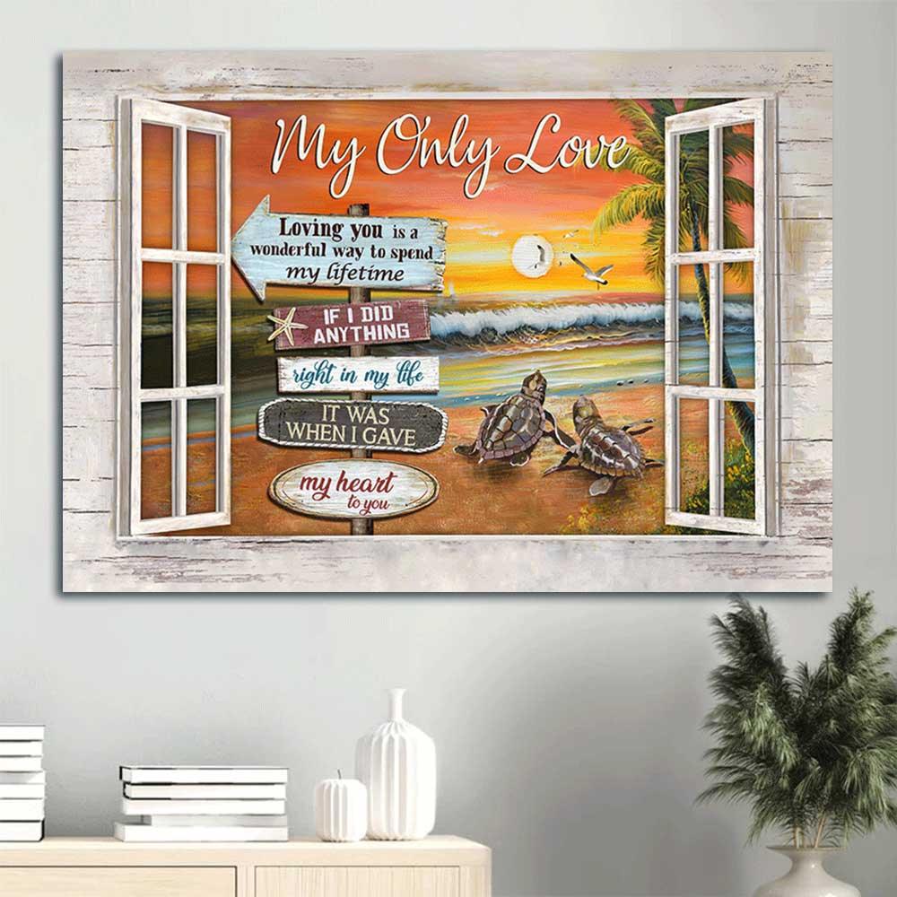 Couple Landscape Canvas- Sea turtle, Sunset on sea Loving you is a wonderful way to send my lifetime Landscape Canvas Prints- Gift for Couple, lover - Amzanimalsgift