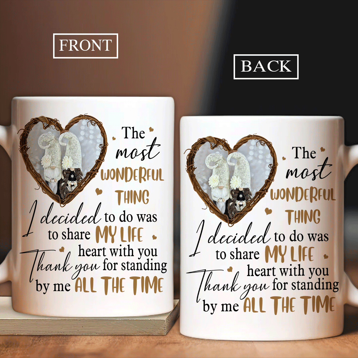 Couple Mug, Anniversary Gift, Valentine's Day Gift For Husband, Wife, Partner, Couple - Gnome couple, The wedding, Thank you for standing by me Mug - Amzanimalsgift