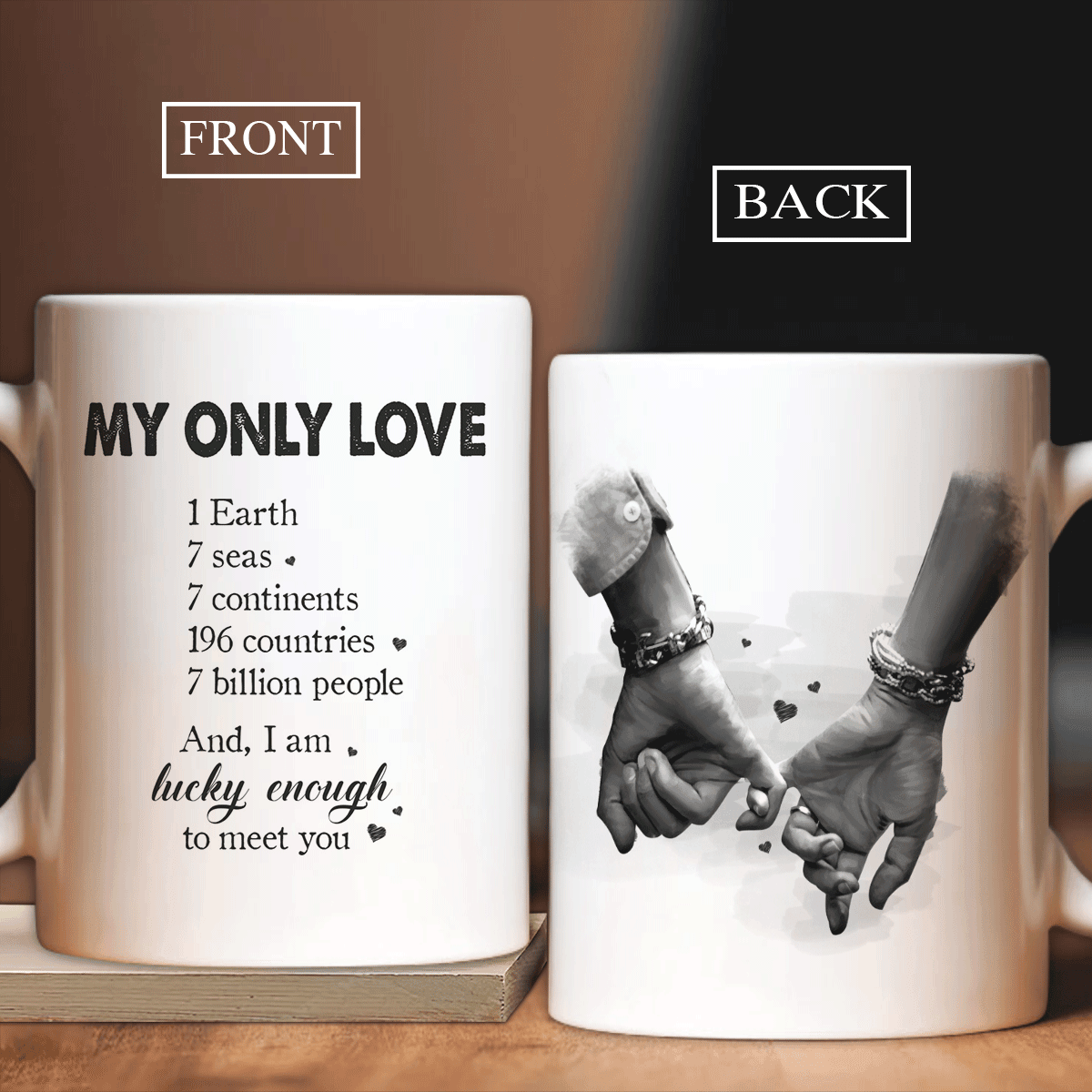 Couple Mug, Anniversary Gift, Valentine's Day Gift For Husband, Wife, Partner, Couple - Holding Hands Coffee Mug, I Am Lucky Enough To Meet You Mug - Amzanimalsgift