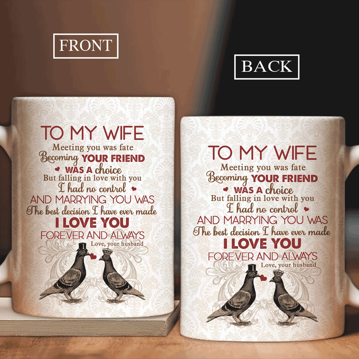 Couple Mug - Anniversary, Valentine's Day Gift For Husband, Wife, Partner, Couple - To My Wife, Homing Pigeon, I Love You Forever And Always Mug - Amzanimalsgift