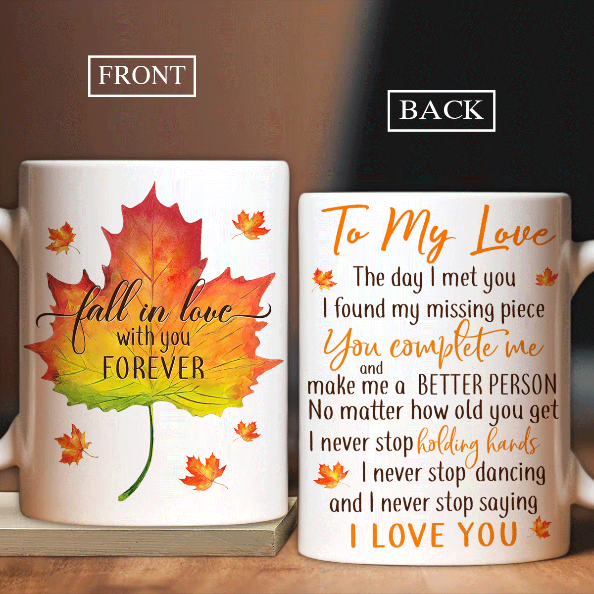 Couple Mug, Valentine's Day Gift For Husband, Wife, Partner, Couple, Gift For Her - Maple Leaves, Autumn Painting, Fall In Love With You Forever Mug - Amzanimalsgift