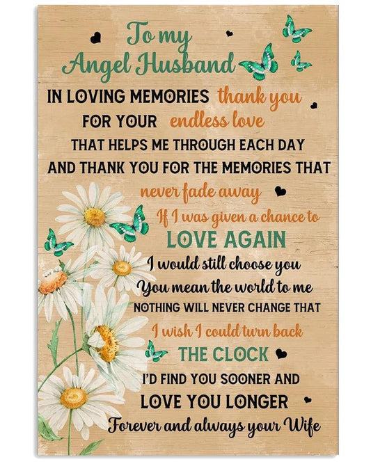 Couple Portrait Canvas - To My Angel Husband In Loving Memories Thank You For Your Endless Love Canvas - Perfect Gift For Husband From Wife - Amzanimalsgift