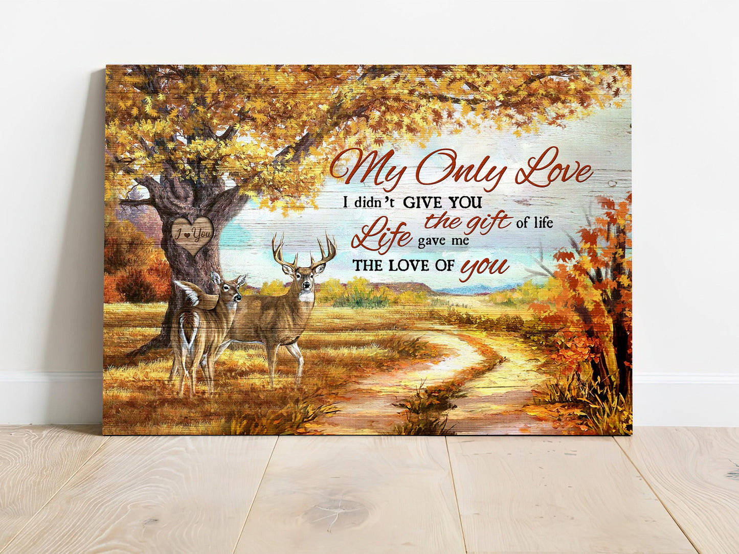 Couple Premium Wrapped Landscape Canvas - Autumn Forest, Deer Painting, Life Gave Me The Love Of You - Perfect Gift For Couple, Lovers - Amzanimalsgift