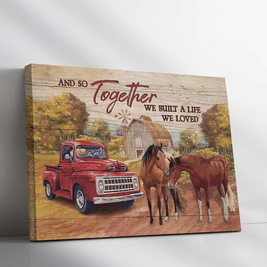 Couple Premium Wrapped Landscape Canvas - Beautiful Countryside, Brown Horse, Ladybug Car, We Built A Life We Loved - Perfect Gift For Couple, Lovers - Amzanimalsgift