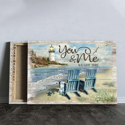 Couple Premium Wrapped Landscape Canvas - Lighthouse, Couple Chair, Little turtle, Sand beach, You & Me We Got This - Perfect Gift For Couple, Lovers - Amzanimalsgift