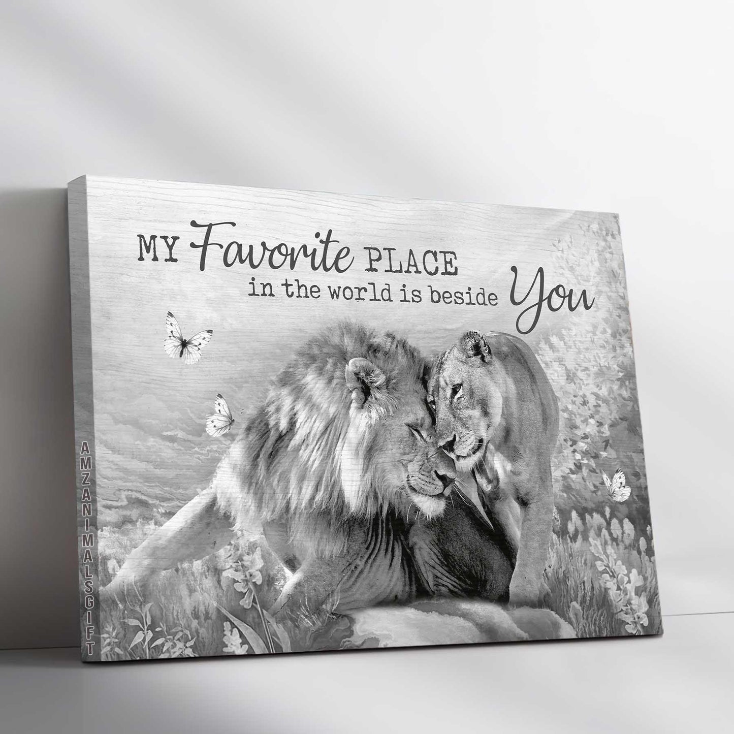 Couple Premium Wrapped Landscape Canvas - Lion Couple, A Peaceful Time, My Favorite Place In This World Is Beside You Anniversary Gift For Couple - Amzanimalsgift