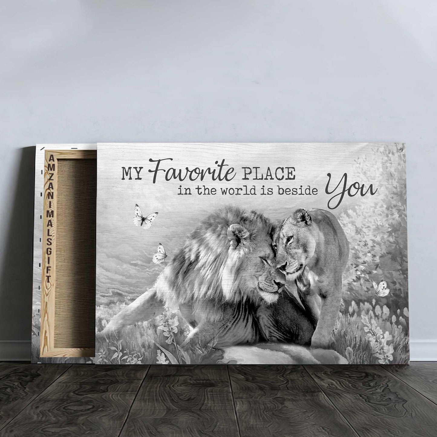 Couple Premium Wrapped Landscape Canvas - Lion Couple, A Peaceful Time, My Favorite Place In This World Is Beside You Anniversary Gift For Couple - Amzanimalsgift