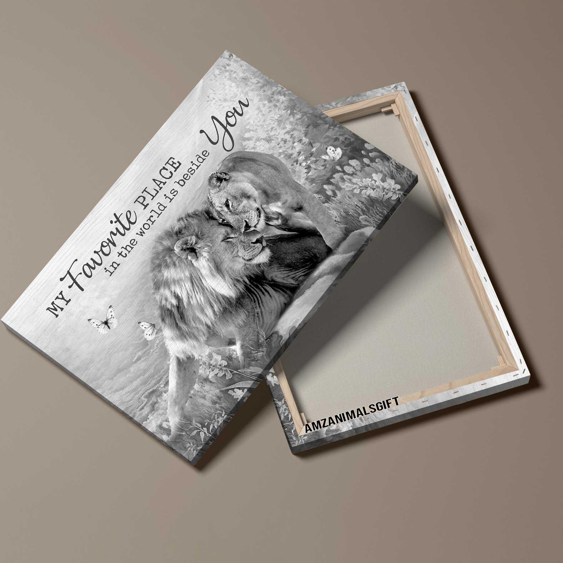 Couple Premium Wrapped Landscape Canvas - Lion Couple, A Peaceful Time, My Favorite Place In This World Is Beside You Anniversary Gift For Couple - Amzanimalsgift