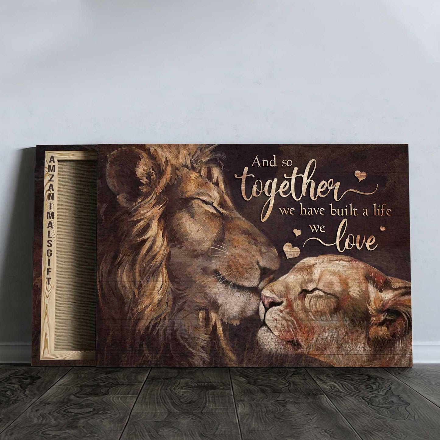 Couple Premium Wrapped Landscape Canvas - Lion Painting, Lion Couple, Together We Have Built A Life We Love - Gift For Couple, Spouse, Lovers - Amzanimalsgift