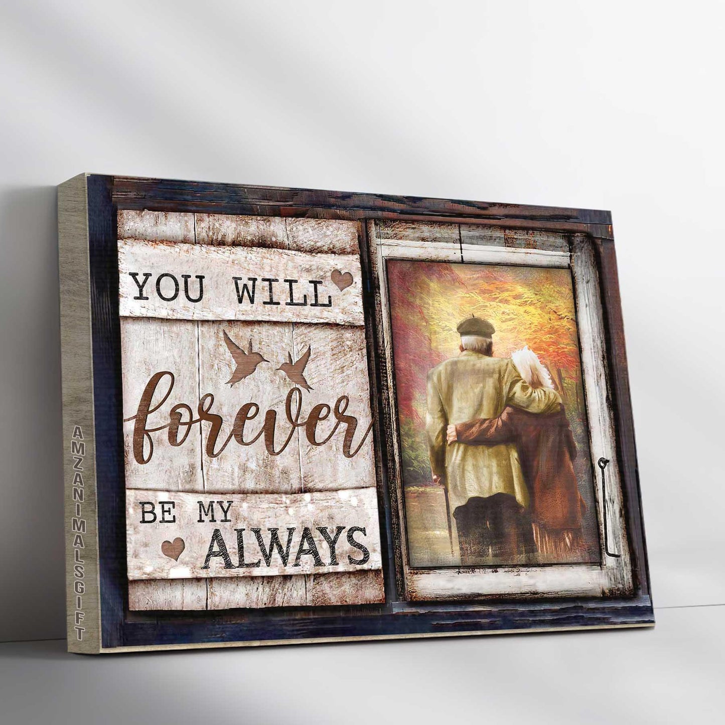 Couple Premium Wrapped Landscape Canvas - Loving Old Couple, Autumn Forest, You Will Forever Be My Always - Gift For Couple, Spouse, Lovers - Amzanimalsgift