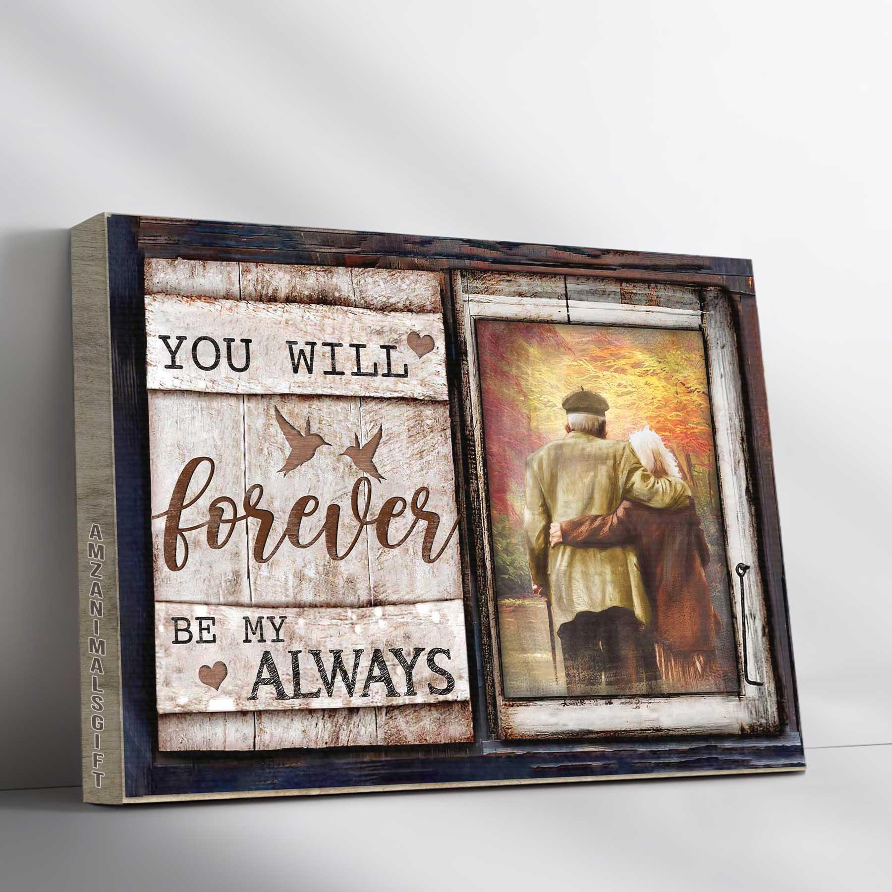 Couple Premium Wrapped Landscape Canvas - Loving Old Couple, Autumn Forest, You Will Forever Be My Always - Gift For Couple, Spouse, Lovers - Amzanimalsgift