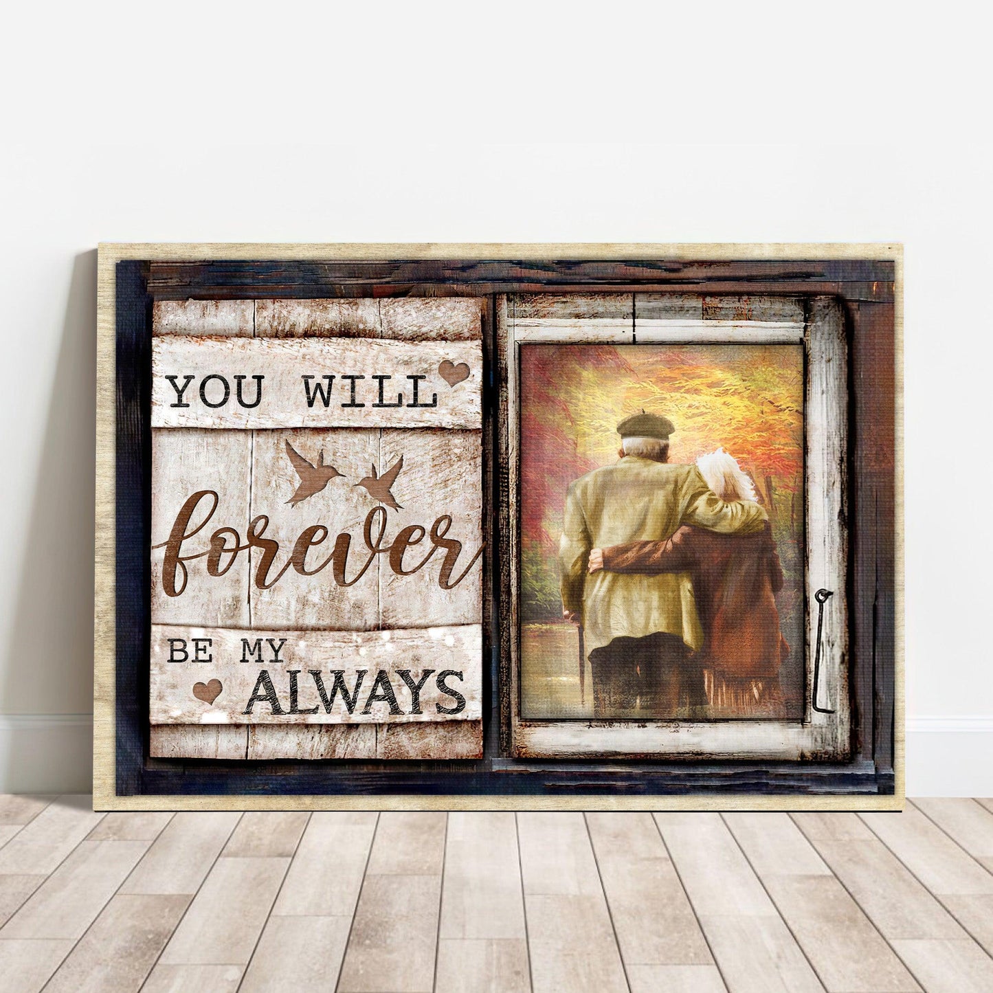 Couple Premium Wrapped Landscape Canvas - Loving Old Couple, Autumn Forest, You Will Forever Be My Always - Gift For Couple, Spouse, Lovers - Amzanimalsgift